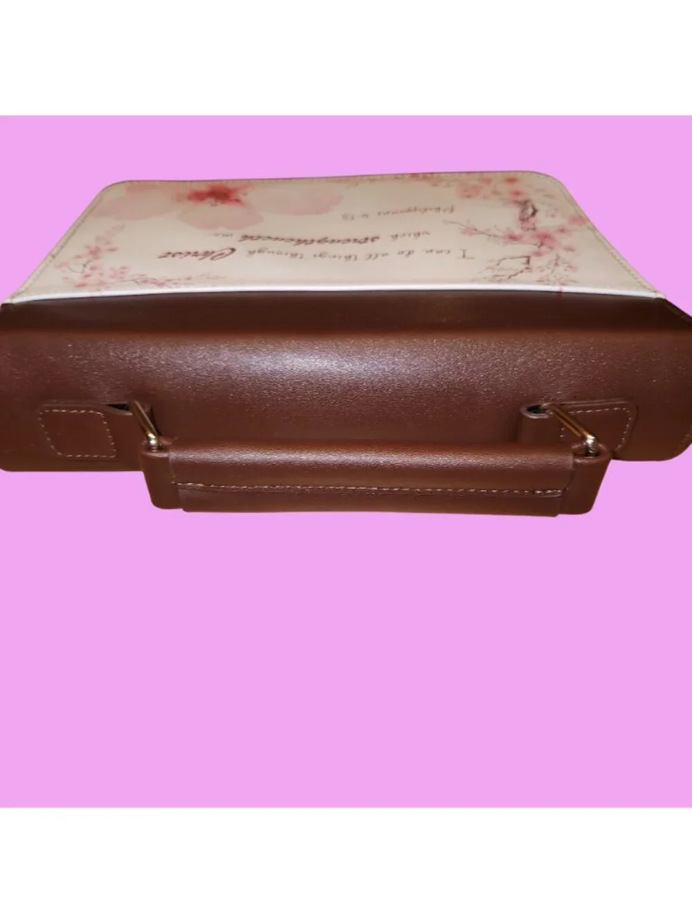 Floral Bible Cover with Philippians 4:13 Verse Brown & Pink Faux Leather